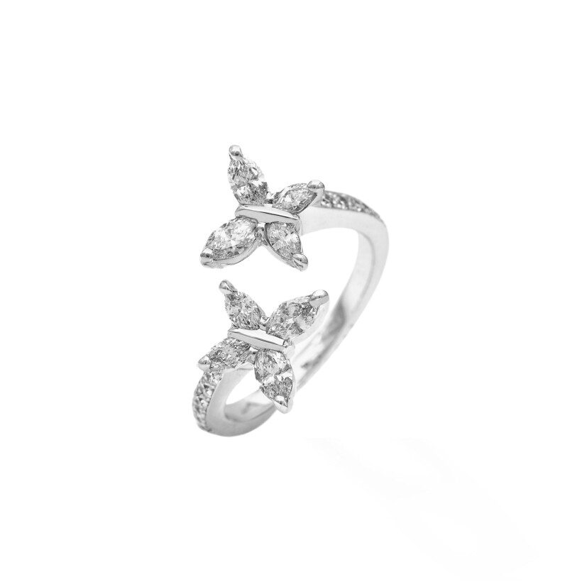 Toi & Moi Papillons navette ring, white gold