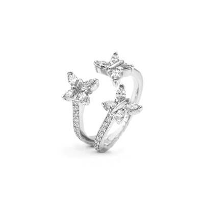 Trois Papillons navette ring, white gold