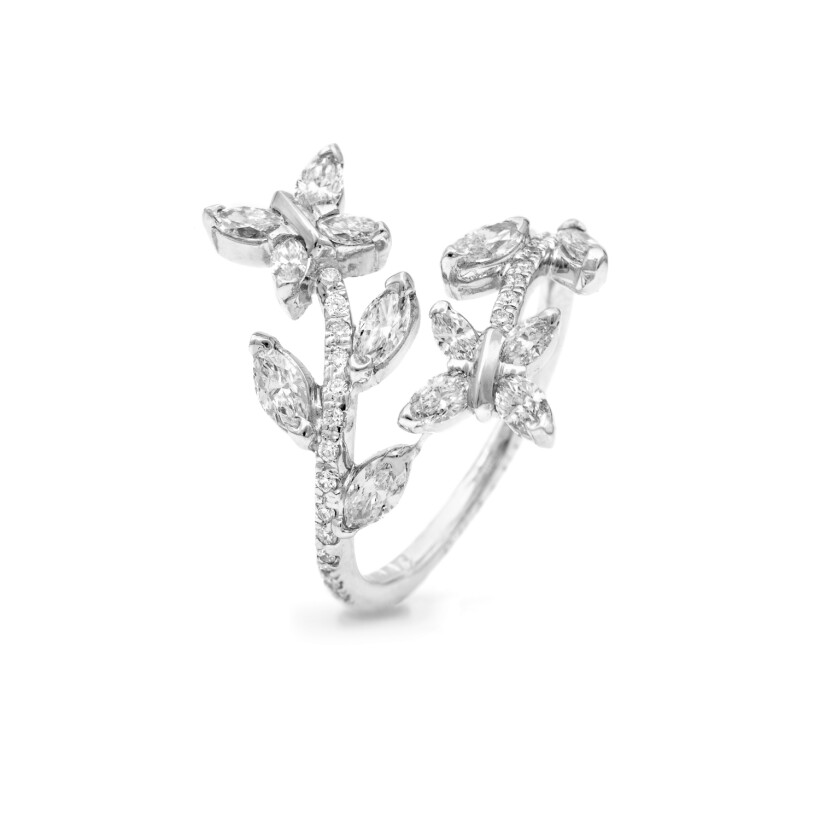 Toi & Moi Papillons Feuillages ring, white gold
