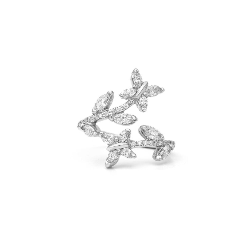 Toi & Moi Papillons Feuillages ring, white gold