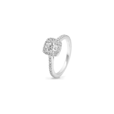 Solitaire Coussin diamants or blanc