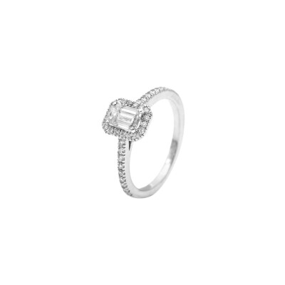 Solitaire émeraude diamants or blanc