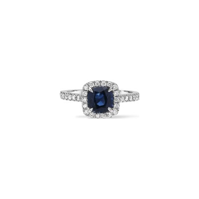 Solitaire saphir diamants or blanc