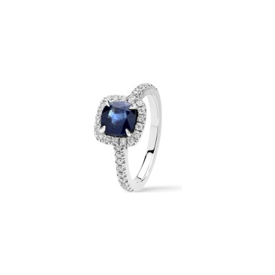 Solitaire saphir diamants or blanc