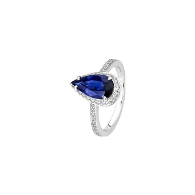 Solitaire saphir diamants or blanc