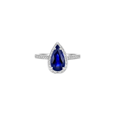 Solitaire saphir diamants or blanc