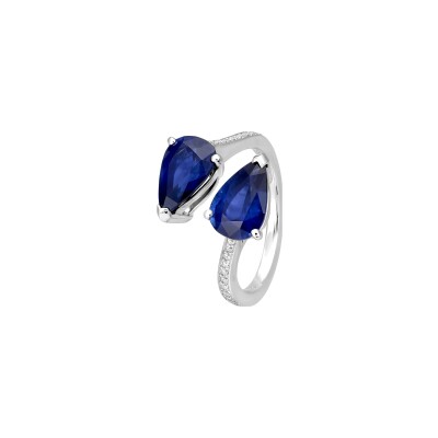 Bague Toi & Moi saphirs diamants or blanc
