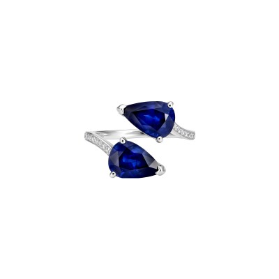Bague Toi & Moi saphirs diamants or blanc
