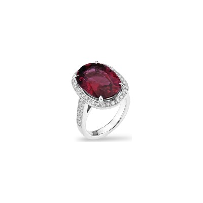 Bague rubellite diamants or blanc
