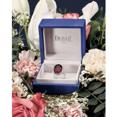 Bague rubellite diamants or blanc
