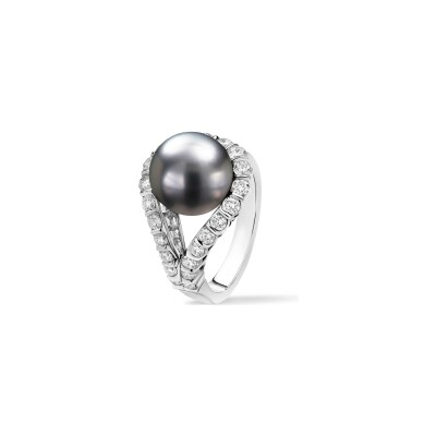 Bague Perle Bride diamants or blanc