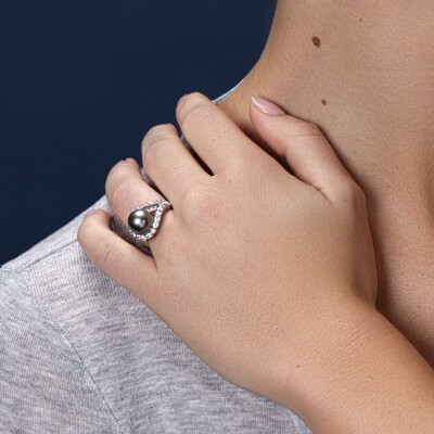 Bague Perle Bride diamants or blanc