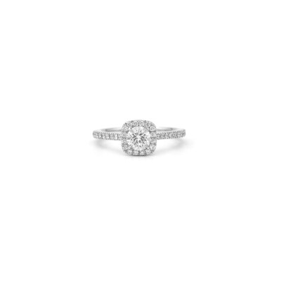 Micropavé ring, cushion diamond, white gold