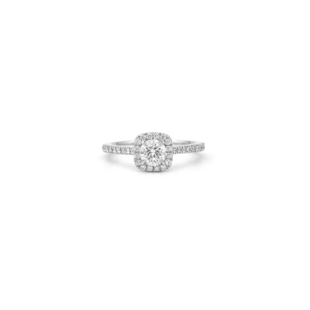 Micropavé ring, cushion diamond, white gold