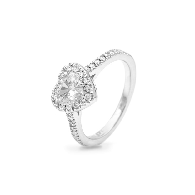 Micropavé ring, heart-shaped diamond, white gold