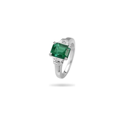 Bague émeraude diamants or blanc