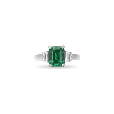 Bague émeraude diamants or blanc