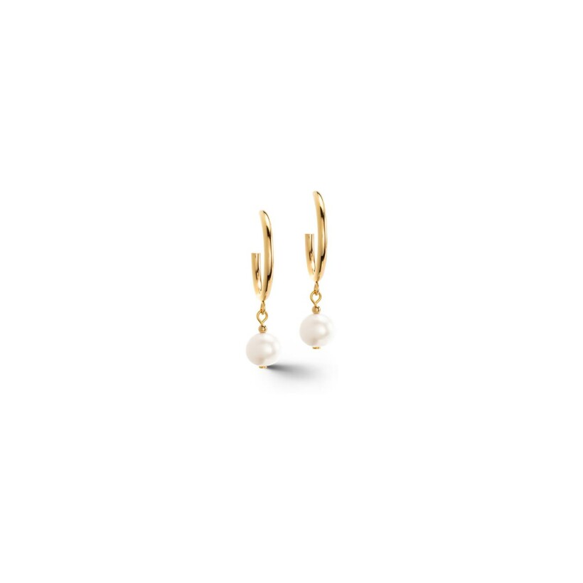 Boucles d'oreilles pendantes Cœur de Lion en métal doré et perle d'eau douce