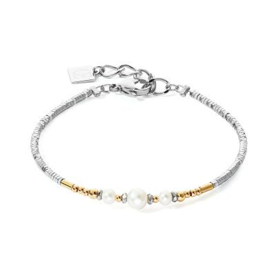 Bracelet Coeur de Lion Classic Princess en acier, acier doré,  perles d'eau douce et hématite