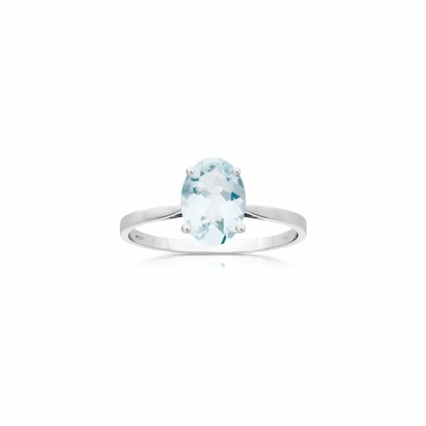 Bague en or blanc et aigue-marine, taille 54