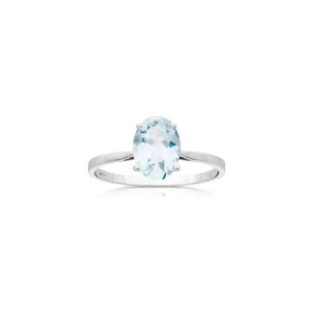 Bague en or blanc et aigue-marine, taille 54