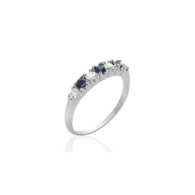 Bague en argent rhodié, oxydes de zirconium et pierre véritable