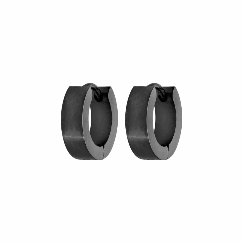 Boucles d'oreilles créoles ruban en acier et pvd noir