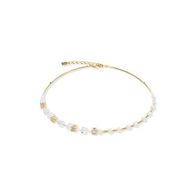 Collier Coeur de Lion GeoCUBE Fusion Precious Pearl Mix en acier doré, perle d'eau douce, cristal de roche et cristaux Swarovski et strass