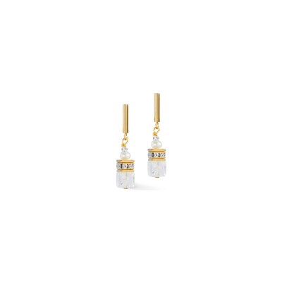 Boucles d'oreilles Coeur de Lion GeoCUBE Fusion Precious Pearl Mix en acier doré, perle d'eau douce, cristal de roche et strass
