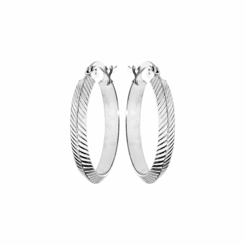 Boucles d'oreilles créoles en acier diamantée striée 21mm