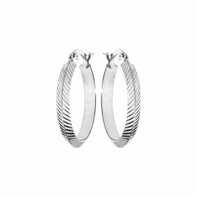 Boucles d'oreilles créoles en acier diamantée striée 21mm