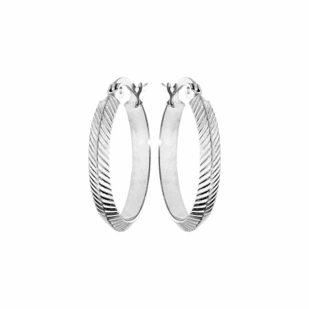 Boucles d'oreilles créoles en acier diamantée striée 21mm