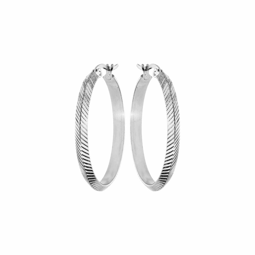 Boucles d'oreilles créoles en acier diamantée striée 30mm