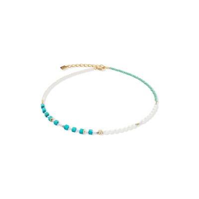 Collier Coeur de Lion Princess Fusion Pearls en acier doré, perle d'eau douce, turquoise et verre