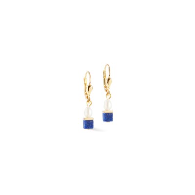 Boucles d'oreilles Coeur de Lion Princess Fusion Pearls en acier doré, perle d'eau douce et lapis lazuli