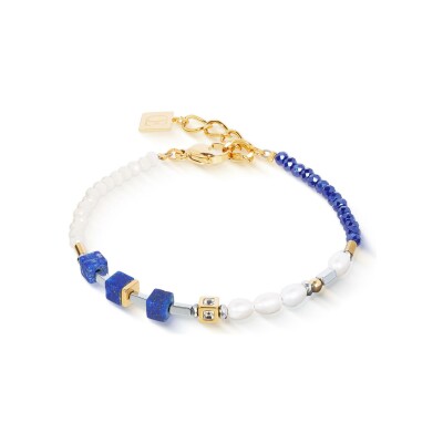 Bracelet Coeur de Lion Princess Fusion Pearls en acier doré, perle d'eau douce, lapis lazuli et verre