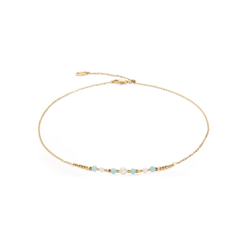 Collier Coeur de Lion en métal doré, perle d'eau douce et amazonite