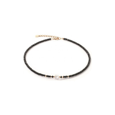Collier Coeur de Lion Mystic Pearl en acier doré, perle d'eau douce, hématite et verre