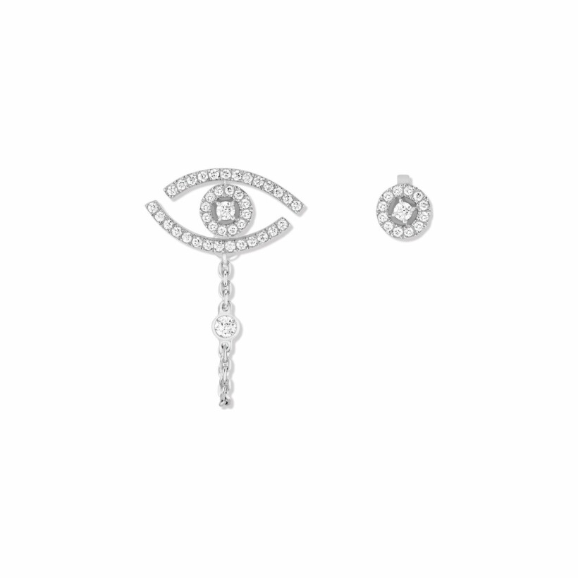 Messika Lucky Eye asymmetric earrings, white gold pave, diamonds