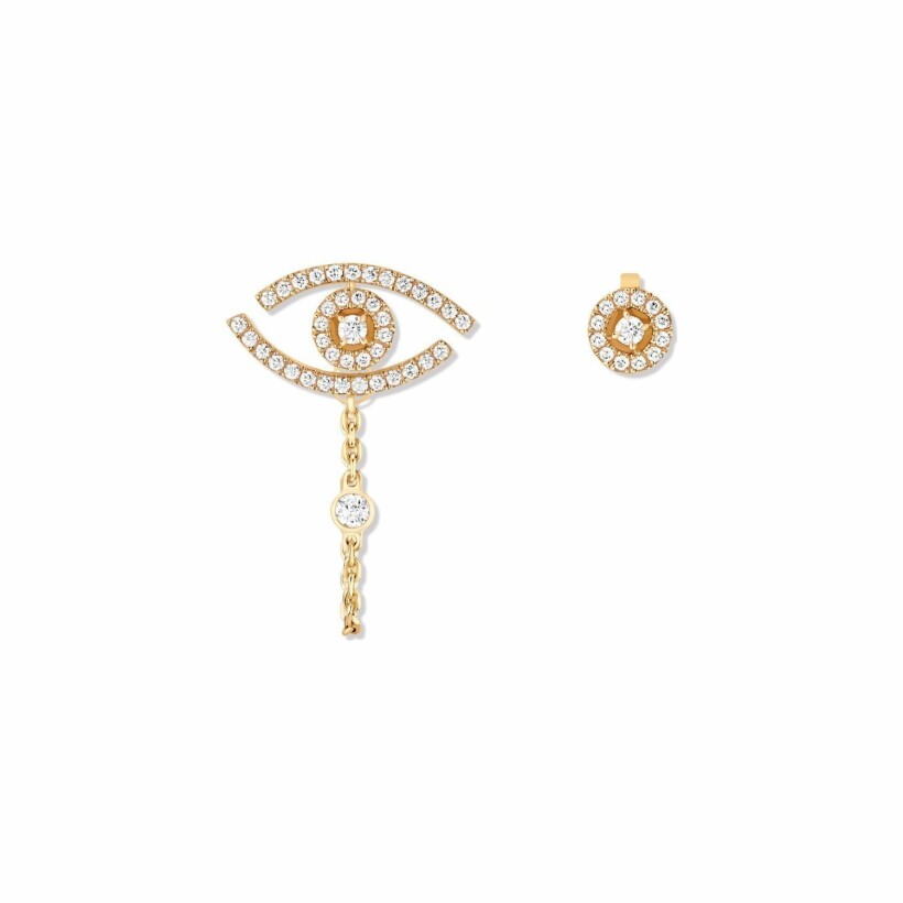 Boucles d'oreilles Messika Lucky Eye asymétriques pavées en or jaune et diamants