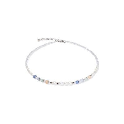 Collier Coeur de Lion Cosmic Pearls en acier, perle d'eau douce, calcédoine et amazonite, aventurine bleu, aventurine rosé et verre