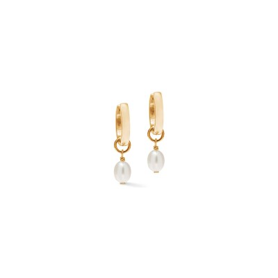Boucles d'oreilles Coeur de Lion Cosmic Pearls en acier doré et perle d'eau douce
