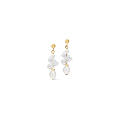 Boucles d'oreilles Coeur de Lion Dancing Crystals & Pearls en acier doré, perle d'eau douce et perle d'eau douce