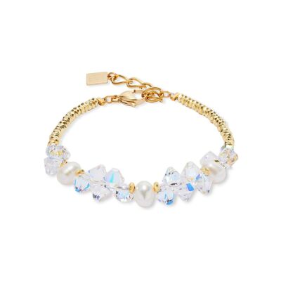 Bracelet Coeur de Lion Dancing Crystals & Pearls en acier doré, perle d'eau douce, cristaux Swarovski et hématite