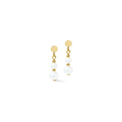 Boucles d'oreilles Coeur de Lion Pearl Drop en acier doré et perle d'eau douce