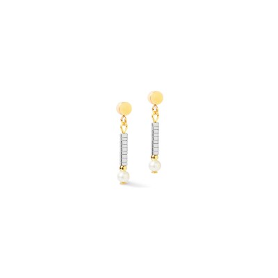 Boucles d'oreilles Coeur de Lion Edge & Grace en acier doré, perle d'eau douce et hématite