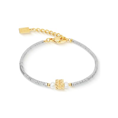 Bracelet Coeur de Lion Edge & Grace en acier doré, perle d'eau douce et hématite