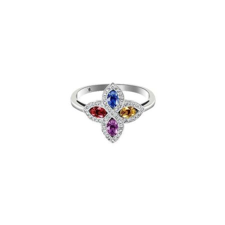 Bague Waskoll Flamme en or blanc et saphirs multicolores