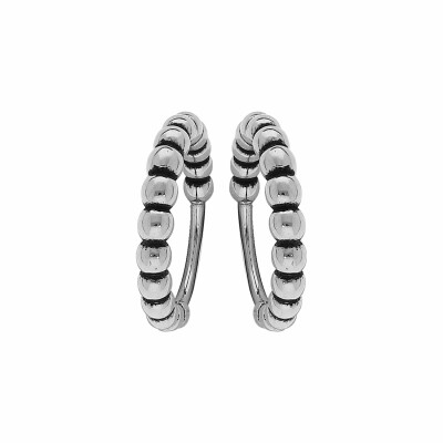 Boucles d'oreilles créoles en acier patiné boules 10mm