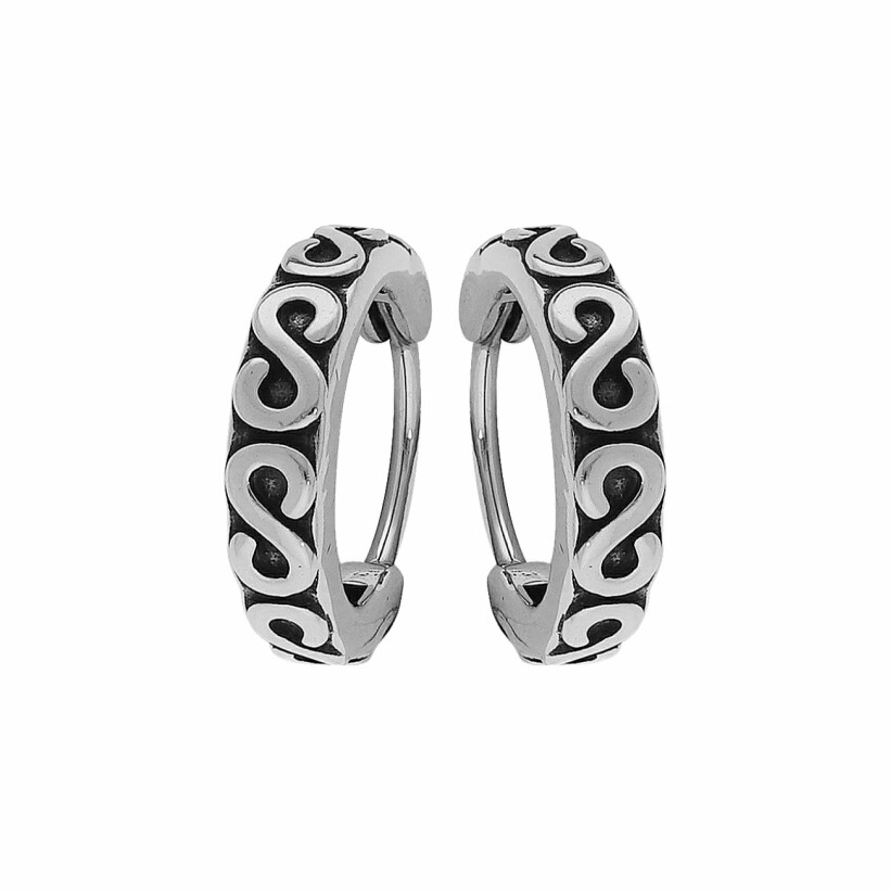 Boucles d'oreilles créoles en acier patinée motif infini 10mm